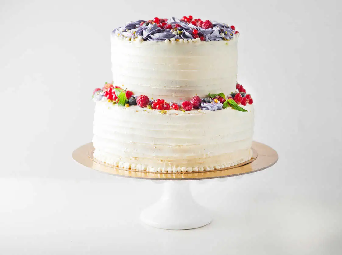 two tier wedding cake with ivory look