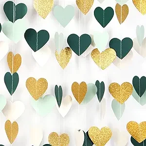 Sage-Green Mint Beige-Gold Love-Heart Garland